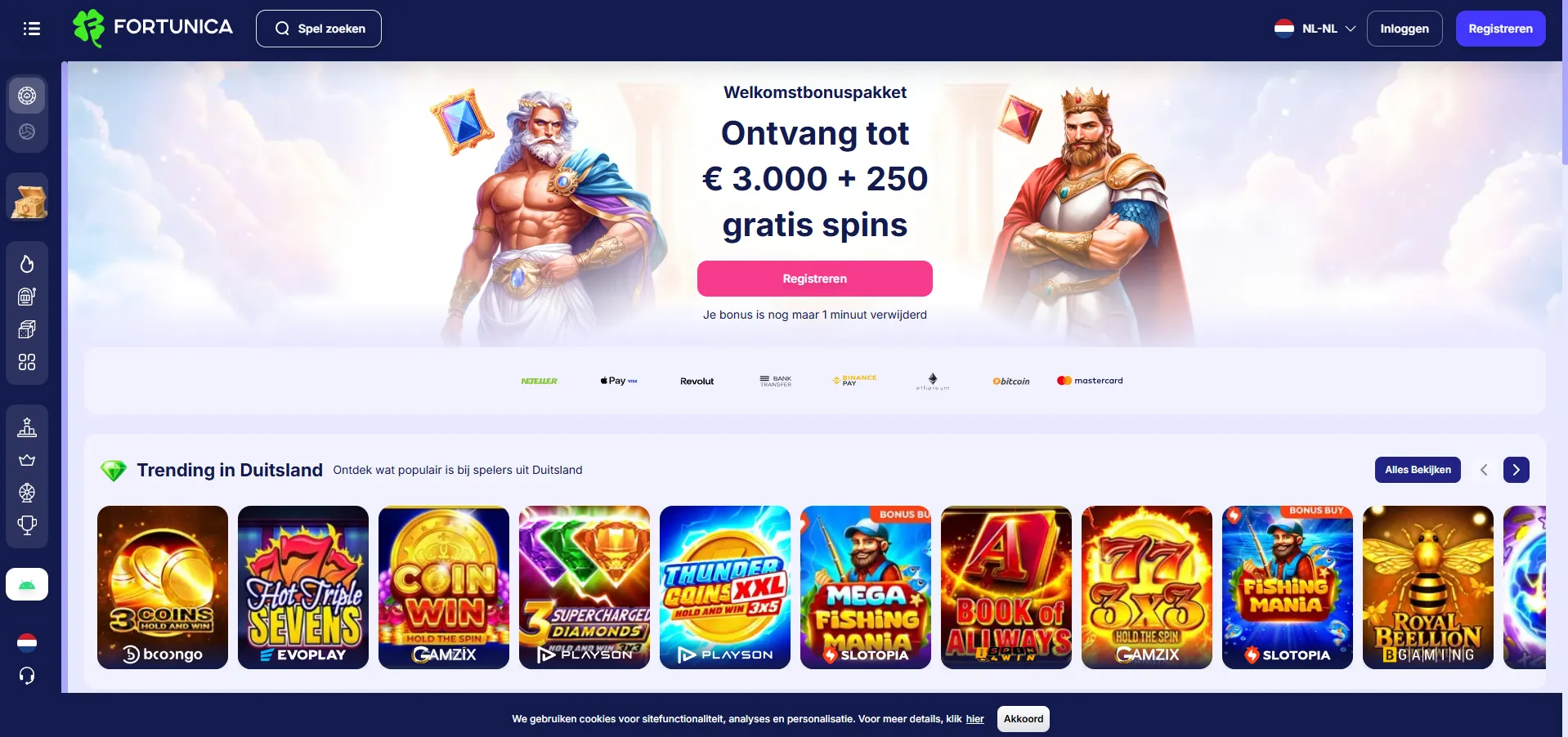 Actuele Fortunica homepage en spellobby